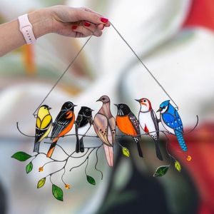 Decoraciones de jardín Ventana de colores Pendientes de pájaros Viento Metal Metal Tropical Bird Hanging Decorations Craft Family Hoor Accesorios 230614