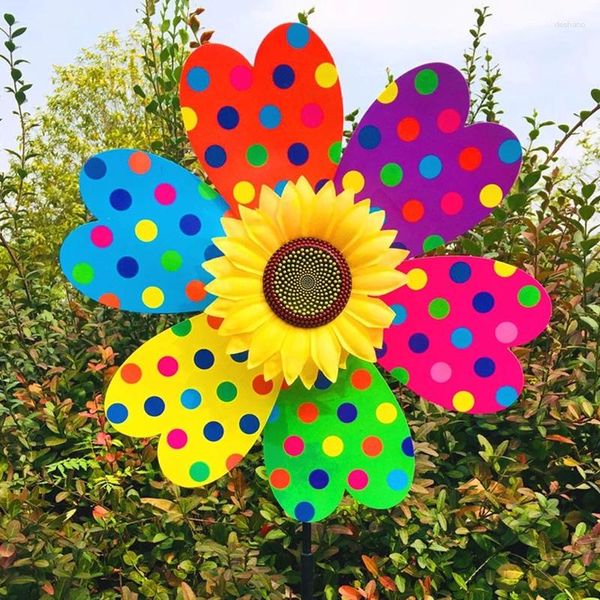 Décorations de jardin Moulin à vent de tournesol coloré rotatif Wind Spinner Stake debout Pelouse Fleur Pinwheel Décoration de fête en plein air