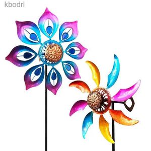 Décorations de jardin Coloré Wind Spinner Coloré Métal Poteau Fleur Moulin À Vent Imprimer Art Pour Garden Party Wind Collectors Grand Pelouse Pinwheel Décor YQ240116