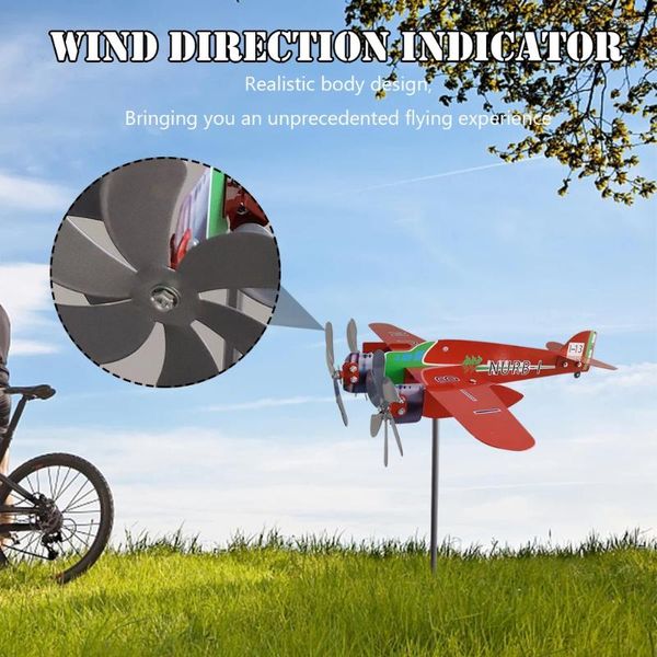 Decoraciones de jardín Creative 3D Plane Weather Vane Plug Decor Chic Plug-in Molino de viento Anti-corrosión Adornos a prueba de intemperie para exteriores