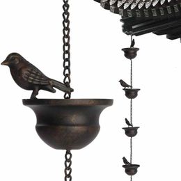 Tuin Decoraties Creatieve Vogels Op Cups Metalen Regen Kettingvanger Voor Dakgoot Decoratie Drainage Downspout Tool 230704