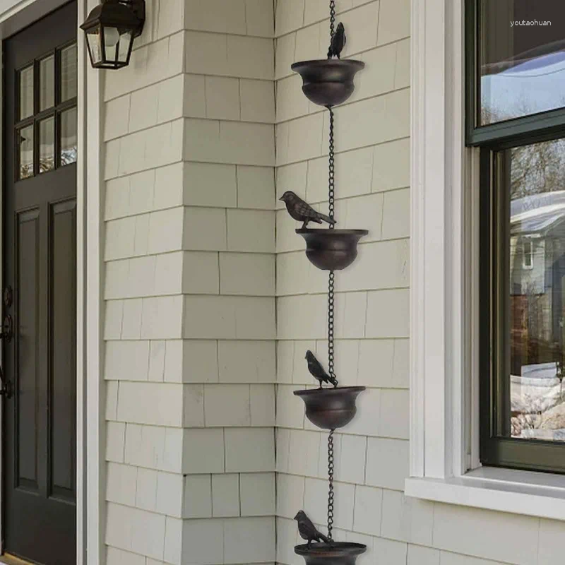 Décorations de jardin oiseaux créatifs sur les tasses en métal chaîne de pluie receveur pour gouttière toit décoration drainage outil de descente
