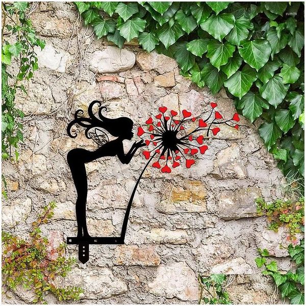 Décorations de jardin Creative Fleur Scpture Silhouette Décor Extérieur Métal Art Fer Maison Cour Mur Arbre Figurines Artisanat Statue D Dhrup