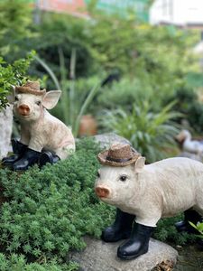 Décorations de jardin personnalité créative portant un chapeau bottes mignon cochon Villa décoration jardinage résine animaux ornements