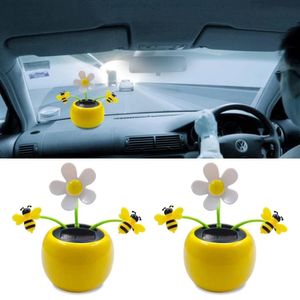 Tuindecoraties Creatief Plastic Solar Power Flower Car Ornament Flip Flap Pot Swing Kids Toy Bee Design Interieur Decor voor cadeau 230822