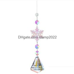 Decoraciones de jardín Crystal Rhinestones Rainbow Maker Snowflake Ball Prisma Sun Shine Catcher Ventana Colgante Adorno Árbol de Navidad W Dhh9E