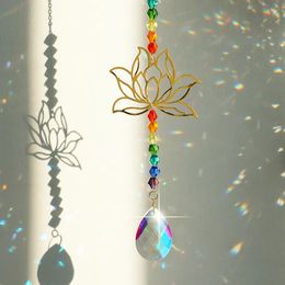 Tuindecoratie Kristallen Zonvanger Lotus Hangende Suncatcher Rainbow Maker Chakra Licht Glas-in-loodraam Buitendecoratie 231011