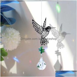 Decoraciones de jardín Crystal Sun Prisms Glass Chandelier Solar Hummingbird Owl Wind Chimes Rainbow Chaser Colgador Colector Cortina Pend Dh09Q