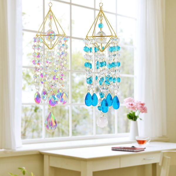 Décorations De Jardin Cristal Vent Carillons En Métal Suspendu Prismes Lumière r Catcher Ornement Fenêtre Rideau Bijoux Pendentif Lustre Décor Cadeaux 230422