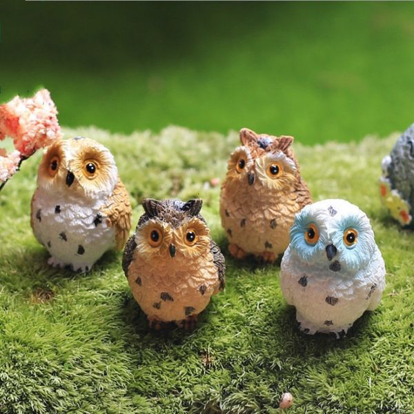 Décorations De Jardin Mignon Hibou Artificiel Figurines Miniatures Beaux Oiseaux Fée Maison Résine Artisanat Décoration Accessoires 230621