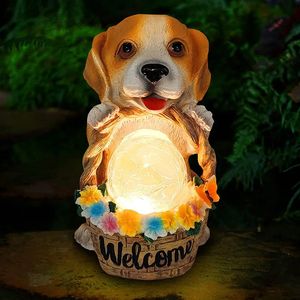 Tuindecoraties Schattige puppy hond Zonne-licht ornamenten Tuin Hond Decoratie Nachtlampje Binnenplaatsen Hars Decoratie Licht Buiten Knutselen 231120