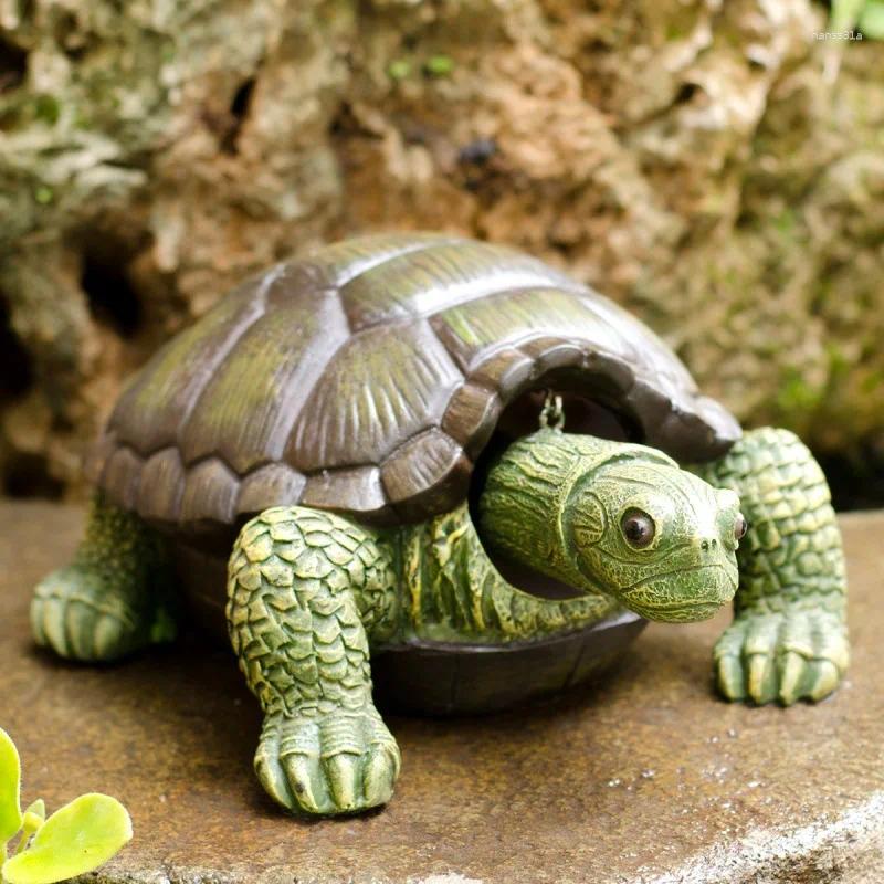 Decoraciones de jardín Linda resina estatua de tortuga verde estanque al aire libre tienda Bonsai escultura decorativa de animales para decoración del hogar ornamento