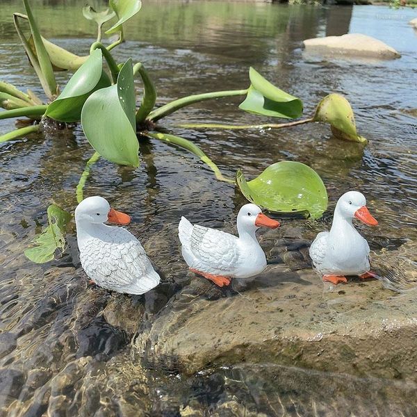 Decoraciones de jardín, estatua decorativa, Mini pato de resina blanca, Animal, cascada, rocalla, adornos de paisaje acuático, suministros