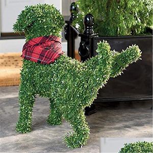 Decoraciones de jardín Decorativo Peeing Dog Topiary Flocado Scptures Estatua sin un dedo para podar o agua Dh9Iz