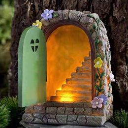 Garden Decorations Design Trap Trap Ornamenten Solar Outdoor Lights Fairy Stone Deur Hars 230822