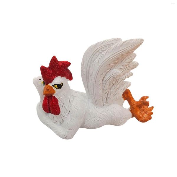 Decoraciones de jardín Adorno de escritorio Decoración de gallo Aves de corral Modelo de pollo Resina Pequeño Rojo Blanco