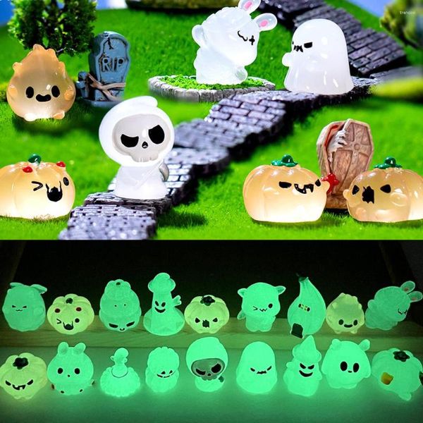 Decoraciones de jardín DIY Accesorios de resina Luminoso Mini Halloween Creativo Lindo Fantasma Demonio Calabaza Decoración Juguetes Escritorio Pequeños adornos