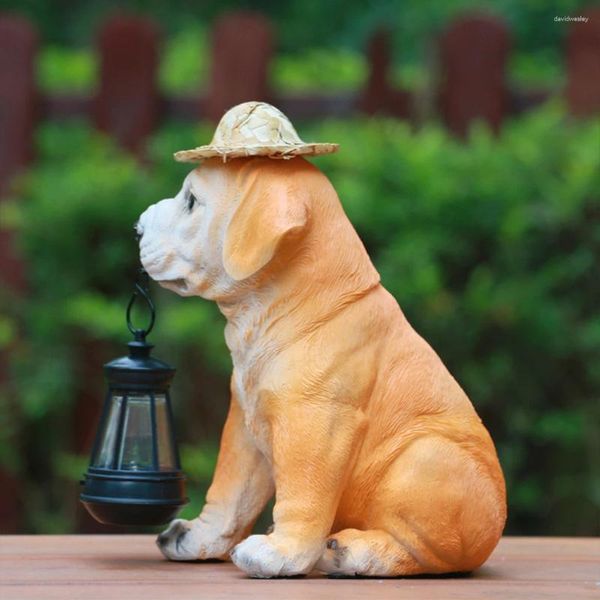 Décorations de jardin Ornement de statue de chien avec des pierres décoratives légères Lanterne belle