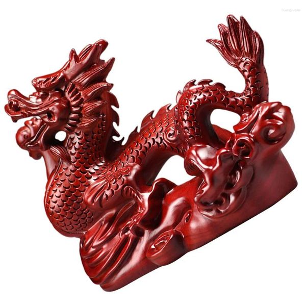 Décorations de jardin Dragon Ornement Figurine de bureau en bois chinois de bon augure Dashcams Décoration Cadeaux faits à la main Artisanat Richesse Prospérité