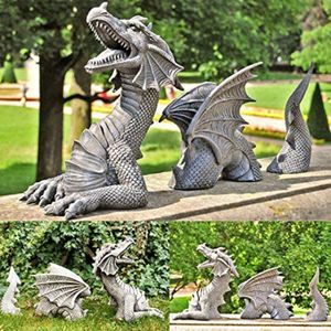 Décorations de jardin Dragon Sculptures Résine Géant Pelouse Sculpture Gothique Fantasy Dragon Figures Art Jardin Patio Pelouse Statues Décoration 230606