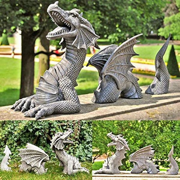 Decoraciones de jardín Esculturas de dragones Escultura de césped gigante de resina Figuras de dragones de fantasía gótica Arte Jardín Patio Estatuas de césped Decoración 231122
