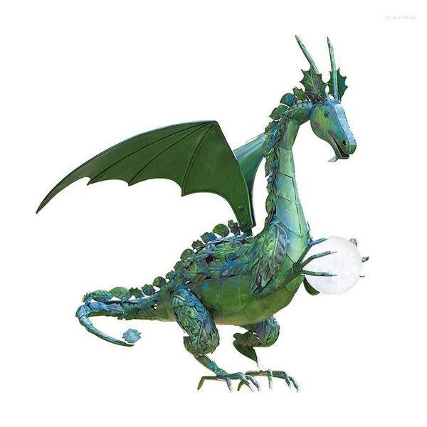 Décorations de jardin Dragon Statue Résine Ornement Décor extérieur Figurine de pelouse tenant la boule avec lumière LED solaire cadeau unique pour les enfants