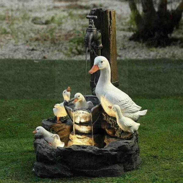 Décorations de jardin Statue de fontaine de canard alimentée par batterie modèle animal artisanat miniature décoration maison cour terre extérieure orna263n