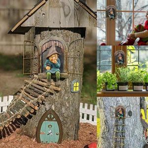 Tuindecoratie Elf Out The Door Tree Hugger-Tuinornament Decor Sculptuur Figuur Yard Nieuwigheid Outdoor Art-Boom Decora I5A0