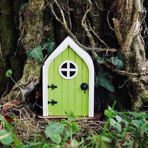 Tuindecoraties Est Mini Miniature Fairy Gate Yard Sculpture houten dwerg raamdeur voor boom kabouter kunst beelden mooie decora z8d8