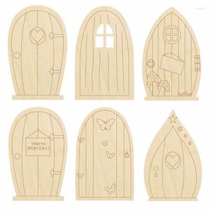 Décorations de jardin porte de fée 6 pièces portes de maison non peintes avec fenêtres et échelles artisanales miniatures en bois