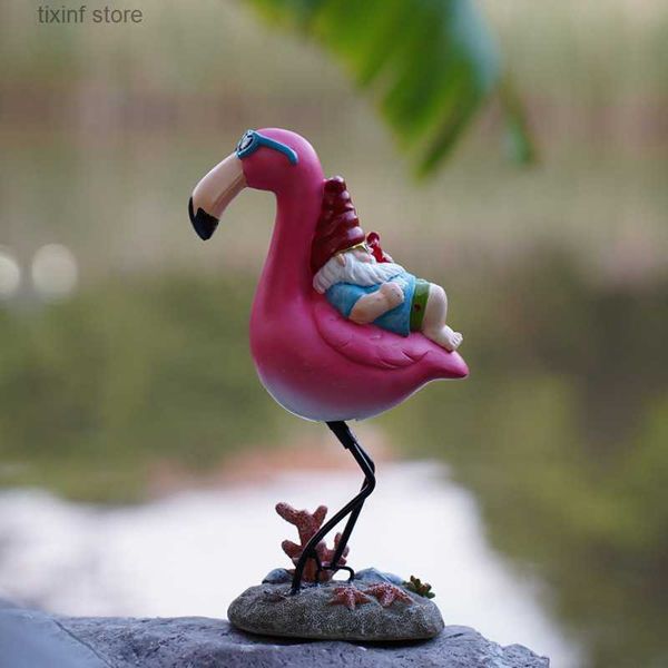 Décorations de jardin Flamingo soutenu nain résine décoration de la maison paysage créatif mignon décoratif animal T240306