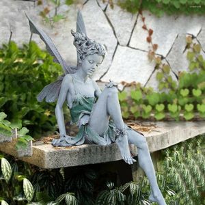 Décorations de jardin Sculpture de fée de fleurs, aménagement paysager, ornement d'art en résine Turek assis, statue d'ange en plein air, figurines de fille, cadeaux artisanaux