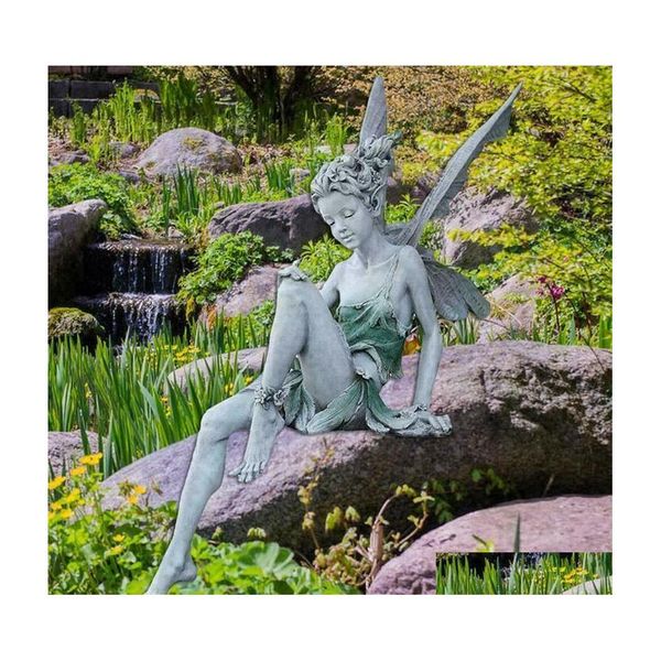 Décorations de jardin fleur de fée statue en acier fils miniatures scpture mythique meurtrier figurine fairies pixies yard décor 220721 dr dhdow