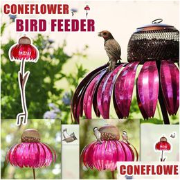 Gartendekorationen Blumenförmige Vogelfutterflasche mit Ständer Außendekoration Sensation Pink Container Accesso Dhqgc