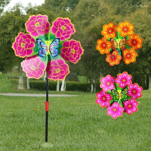 Decoraciones de jardín Molino de viento de flores Spinner de viento Molinetes Hogar Patio Ación Juguetes para niños