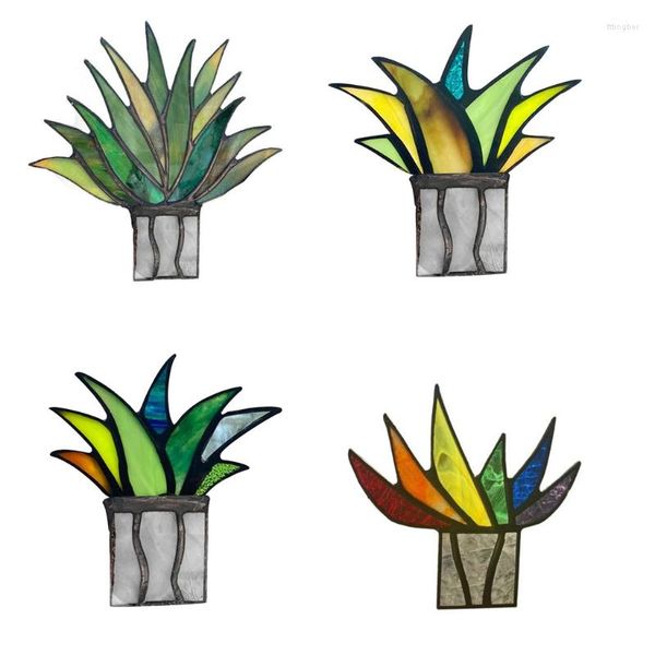 Décorations de jardin pour Mini acrylique créatif Aloe plante en pot vitrail coloré artificiel faux Agave décoration de la maison ornement