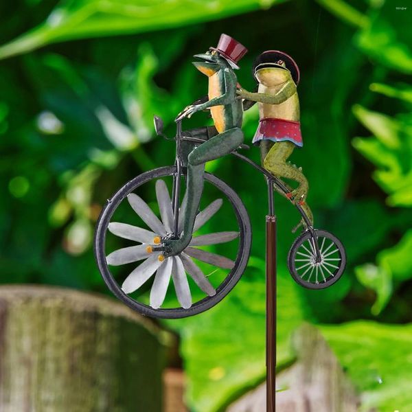 Décorations de jardin grenouilles Vintage vélo métal vent Spinner Animal moto moulin à vent paysage Jardineria Decoracion Yard Art