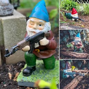Garden Decorations Funny Army Gnome Statue Resin Desktop Lawn Ornament Outdoor Decoration Wooden Monster Yard Sculpture