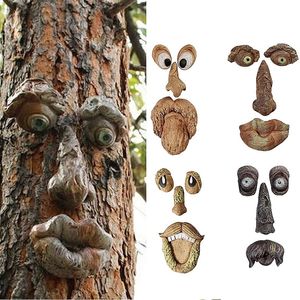 Decoraciones de jardín Funny Old Man Tree Face Hugger Art Escultura divertida al aire libre Decoración caprichosa l230504
