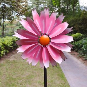 Décorations de jardin Galsang Flower Metal Art Sculptures de vent cinétique Spinners tourne en douceur pour Patio Lawn Outd
