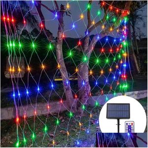 Décorations de jardin Décorations de jardin cordes LED filet solaire maille chaîne lumière vacances de Noël fée fenêtre extérieure rideau glaçon Li Dhmax