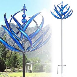 Tuindecoratie Tuin Decoratieve Windmolen Unieke Metalen Wind Rotator Verwijderbaar Blauw Duurzaam Reflecterend met Grondstekker Kunst Ambacht Tuin Decor 231025