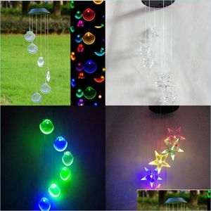 Decoraciones de jardín Gardendecorations Led Solar Energy Windbell Lámparas Decoloración Shell Garden Decor Wind Chimes Light Venta con Dhbs1