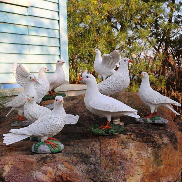 Décorations de jardin Jardinage Miniatures Statues Décoration Pigeon Artisanat Décoration Résine Sculpture Oiseau Jardin Terrasse Cour Accessoires L230715