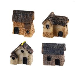 Tuindecoratie Garneck 4 STKS Mini Beeldje Beeldje Miniatuur Tuinieren Landschap Micro Dorp Stenen Huizen Rieten hutten DIY Bonsai