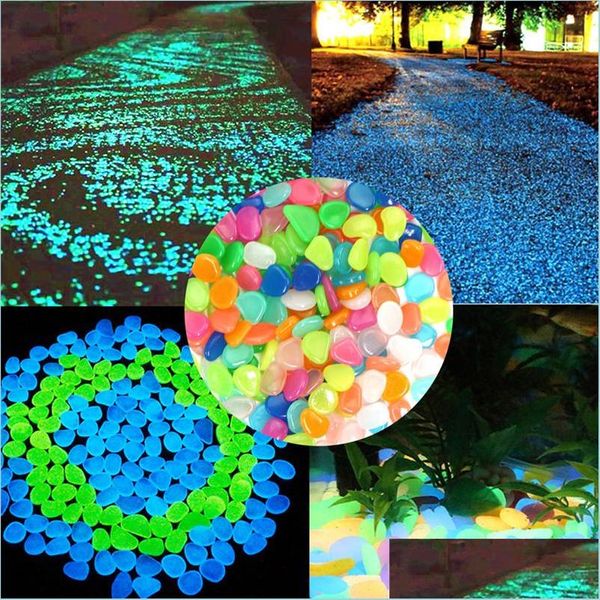 Decoraciones de jardín que brillan en las piedras oscuras Pasarelas al aire libre para jardín Guijarros brillantes fluorescentes luminosos para decoración Drop de Dh4Eh