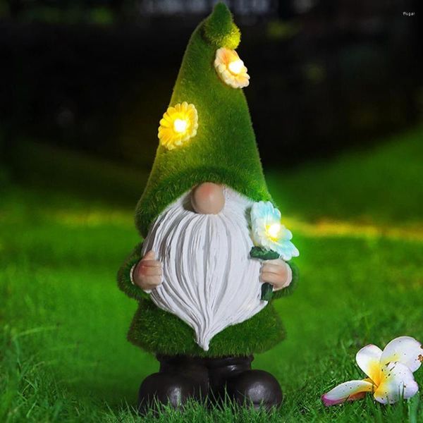 Decoraciones de jardín Gnome Noche Luz solar Decoración de flores Atenuación Sistema de porceptor incorporado Decoración automática Escritorio de hadas