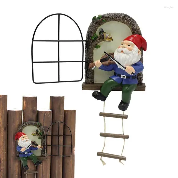 Décorations de jardin Gnomes Décor pour l'extérieur Fée mignonne par la fenêtre Arbre Hugger Statue Jouant Violon Peeker Yard Art