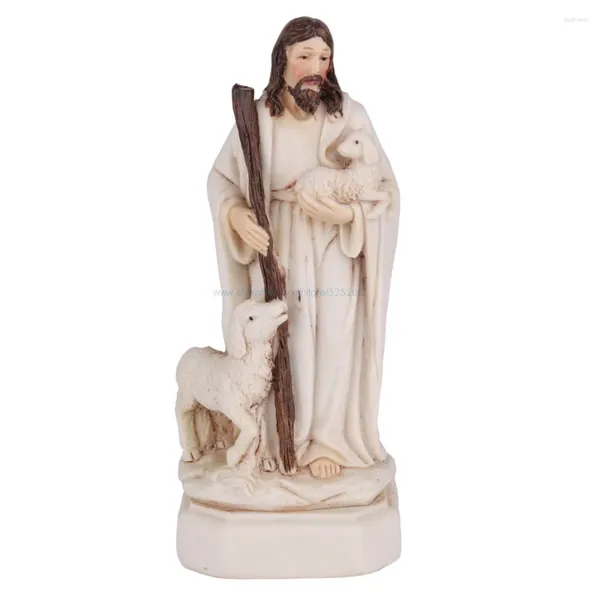 Décorations de jardin dieu berger statue Jésus sainte figure religieuse Église religieuse Souvenirs Gift 15cm 5.9 pouce