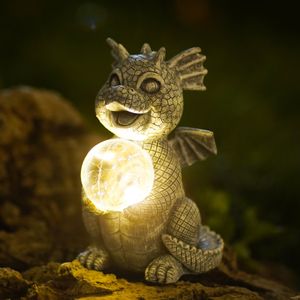 Décorations de jardin Goodeco Dragon Statue Ornements Solaire LED Lumières Extérieur avec Gazing Ball Dragons Figurine Décoration 230422
